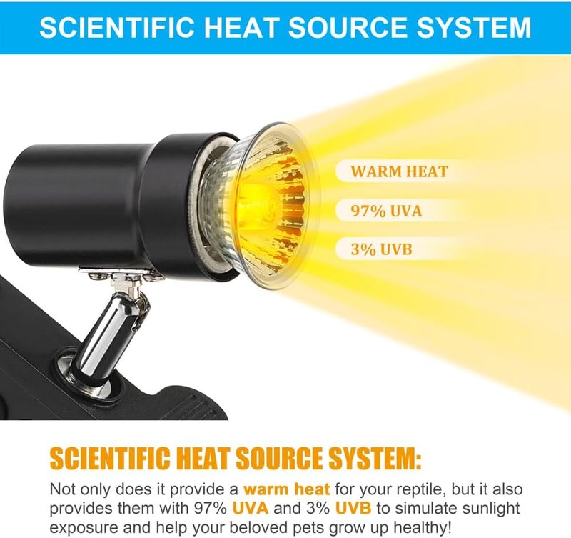 DATOO Reptile Heat Lamp Rotatable Turtle Heating Light with 50W UVA UVB Heat Bulb Simulated Sunlight Basking Spot Lamp with Clamp for Reptiles Lizard Amphibian Bearded Dragon Snake - Image 3